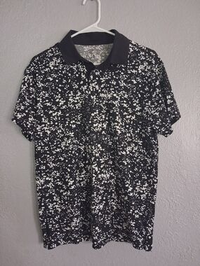 Fabletics Black Polo with White Splatter Print S